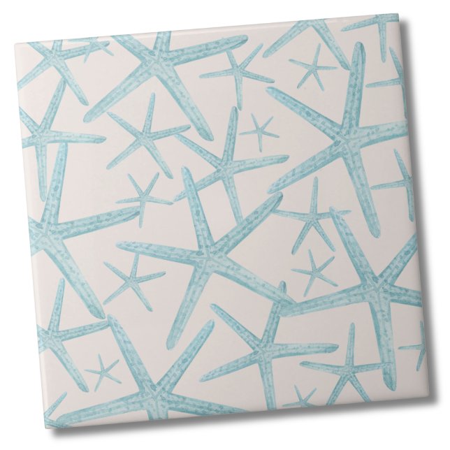 Carreau Maison de plage de Starfish (Tan Taupe Teal Nautical Starfish Beach Pattern Ceramic Tile)