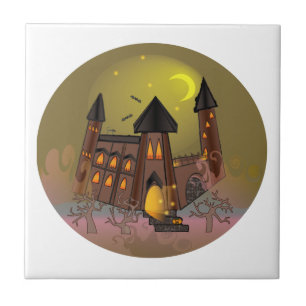 Carreau Maison de sorcière éffrayante Halloween et château