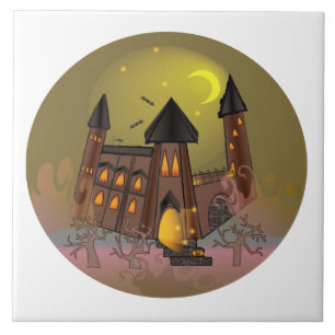 Carreau Maison de sorcière éffrayante Halloween et château