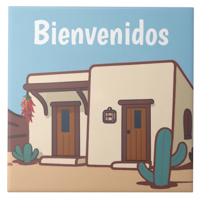 Carreau Maison en adobe du désert mexicain Bienvenue (Devant)