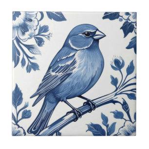 Carreau Maison Finch Delft Bleu et blanc Oiseau floral