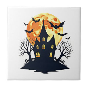Carreau Maison hantée avec chauves-souris � T-shirt Hallow