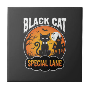 Carreau Maison Hantée Chat Noir Halloween Design Lune