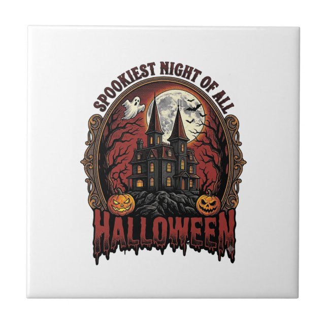 Carreau Maison Hantée Halloween Gravure Vintage Épouvantab (Devant)