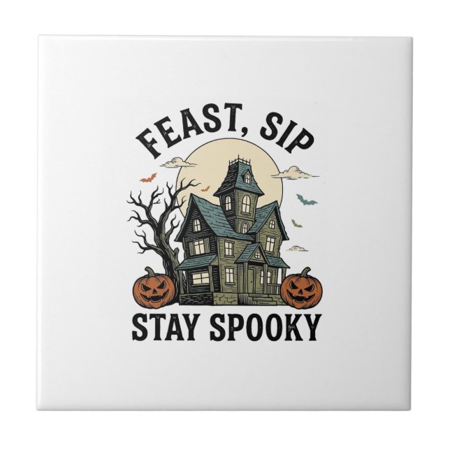 Carreau Maison Hantée Halloween Gravure Vintage Épouvantab (Devant)