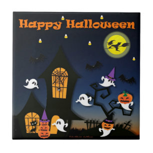 Carreau Maison hantée Halloween joyeux fantômes chauves-so