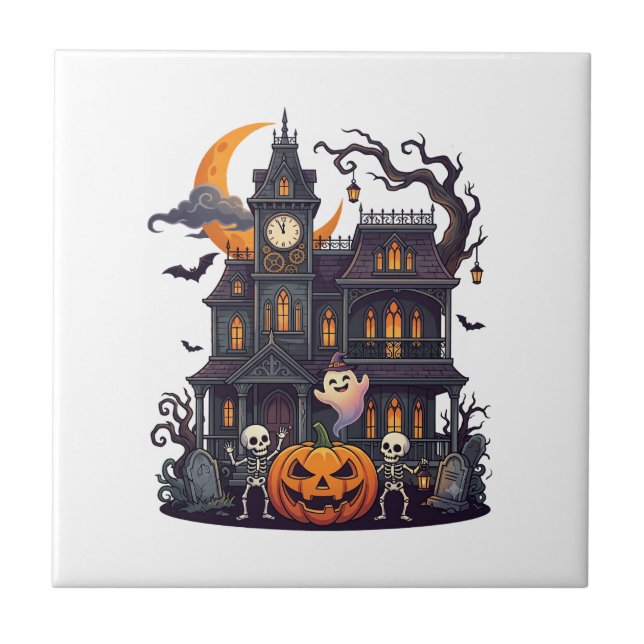 Carreau Maison Hantée Halloween Squelettes Citrouille Fant (Devant)