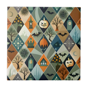 Carreau Maison hantée Halloween vintage motif diamant