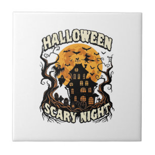 Carreau Maison Hantée Nuit Effrayante Halloween Pleine Lun
