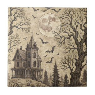 Carreau Maison hantée vintage & pleine lune