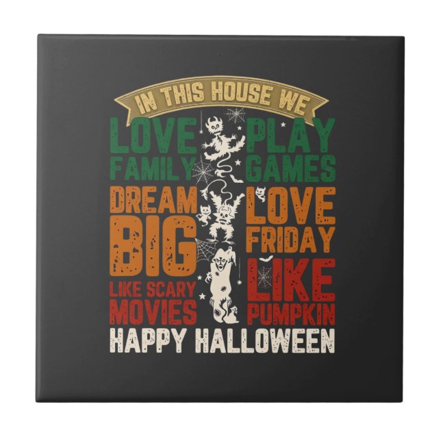 Carreau Maison Joyeux Halloween Monstres Toiles d'araignée (Devant)