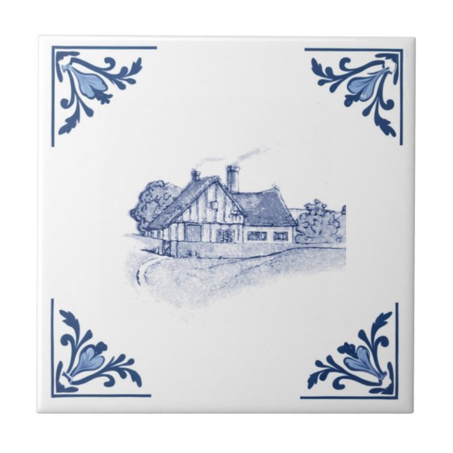 Carreau Maison Tudor vintage Maison Delft Bleu & Blanc (Devant)