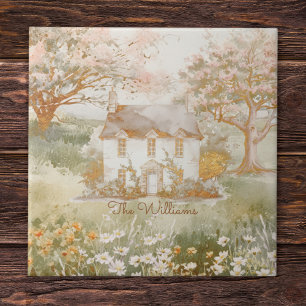 Carreau Maison vintage dans l'Art Cottagecore Green Meadow