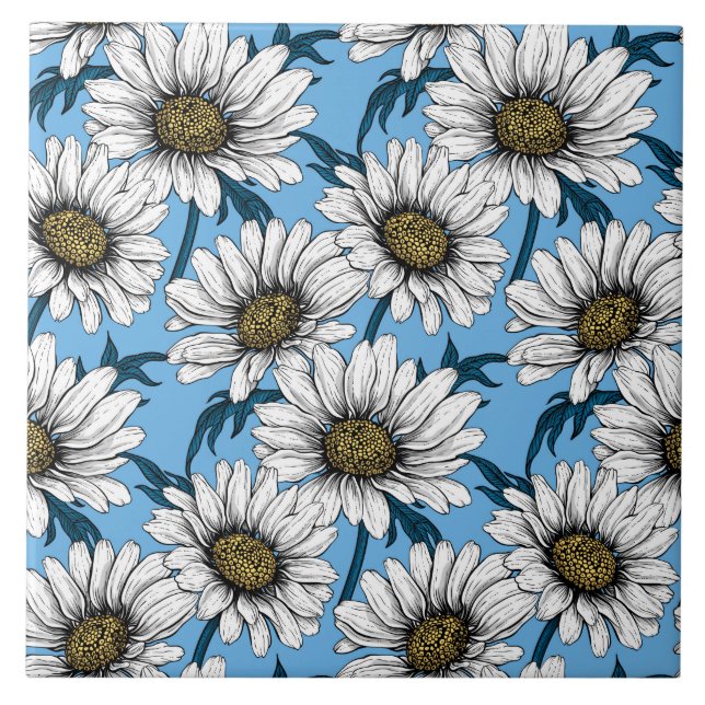 Carreau Maisonnettes, fleurs sauvages sur bleu (Devant)