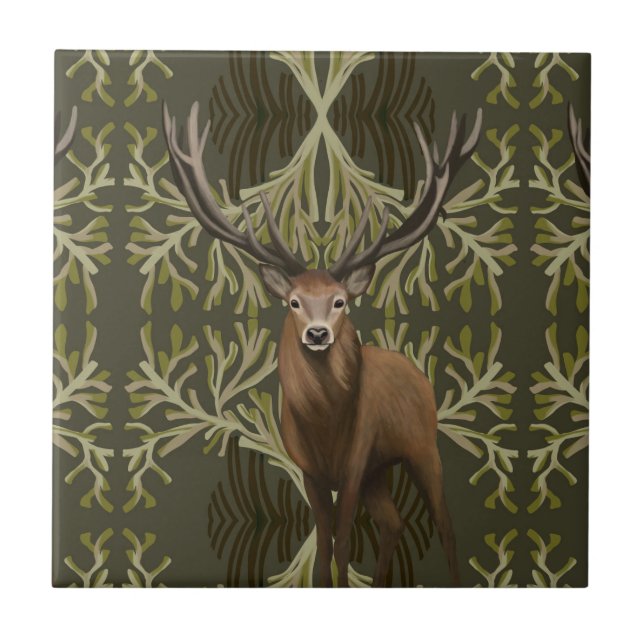 Carreau Majestic Stag Abstraite Green Forest (Devant)