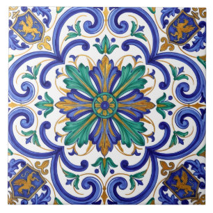Carreau Majestueux baroque italien en majolique 