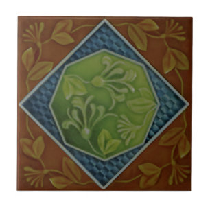 Carreau Majolica Honeysuckle Floral Repro Faux Relief 1900