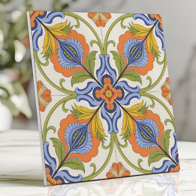 Carreau Majolique Florale Méditerranéenne Vibrante (Créateur téléchargé)