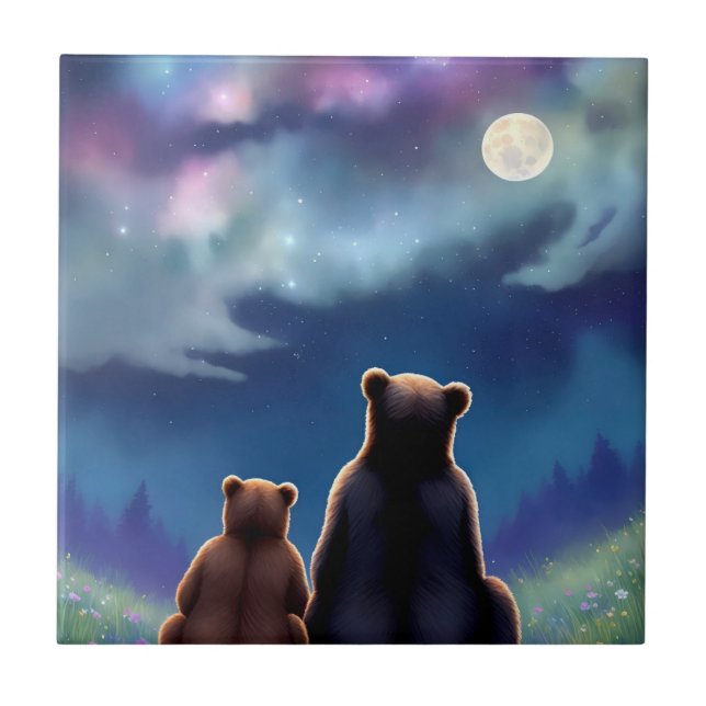 Carreau Mama Bear & Baby Bears at Night (Devant)