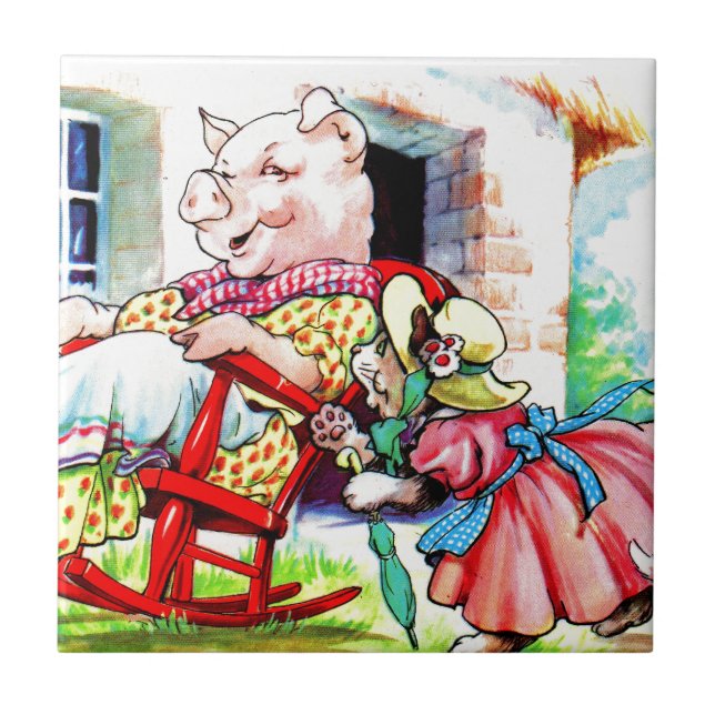 Carreau Mama kitty et baby kitty visitent le cochon dans l (Devant)