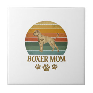 Carreau Maman Boxer Chien Rétro Coucher de Soleil Empreint