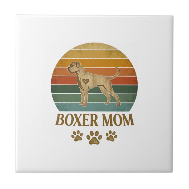 Carreau Maman Boxer Chien Rétro Coucher de Soleil Empreint (Devant)