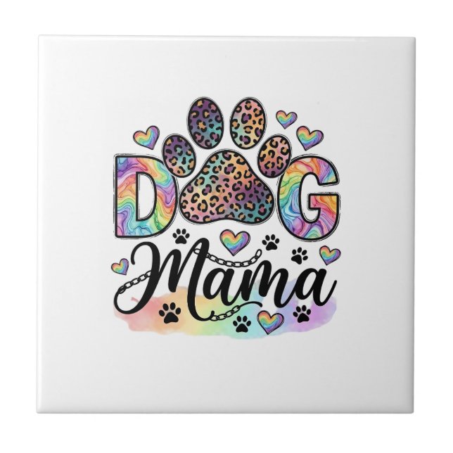 Carreau Maman Chien Patte Léopard Arc-en-ciel Aquarelle Cœ (Devant)