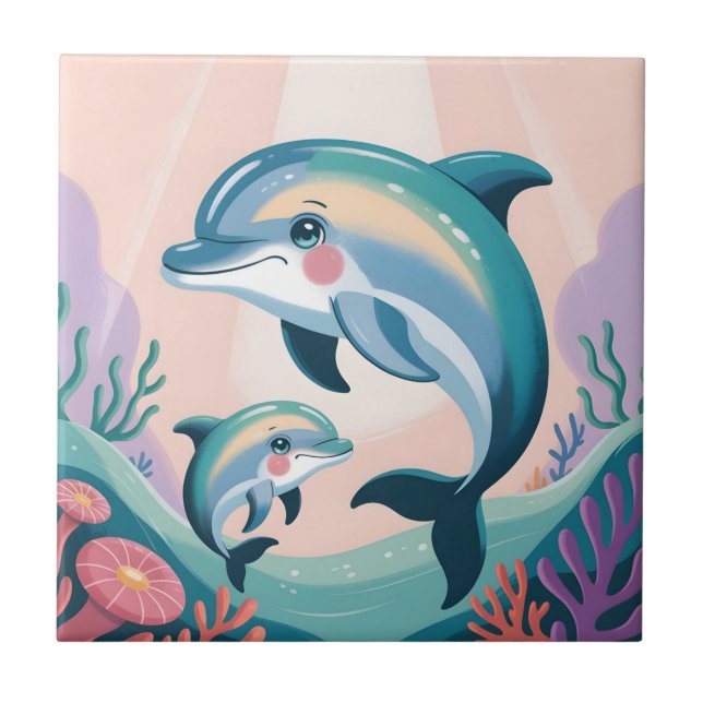 Carreau Maman dauphin et bébé (Devant)