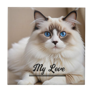Carreau Maman de chat domestique Photo ''Mon amour'' Perso