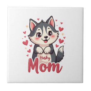 Carreau Maman de Chien Husky Design Mignon Kawaii