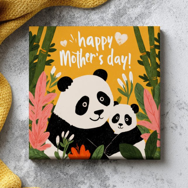 Carreau Maman Panda & bébé Douce faune sauvage Bonne fête  (Créateur téléchargé)