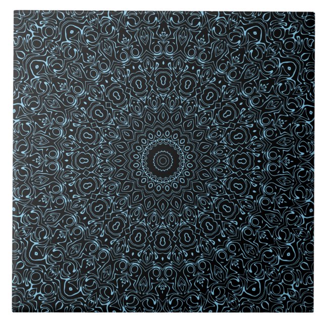 Carreau Mandala Baby Blue à la symétrie délicate (Devant)