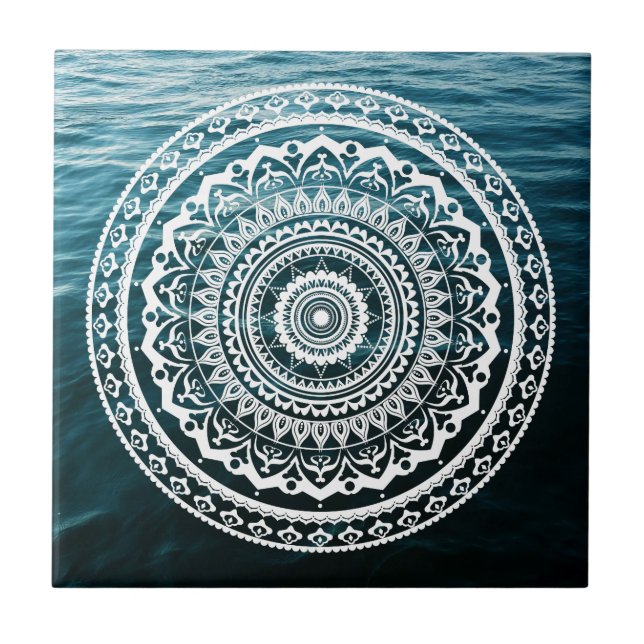 Carreau Mandala Blanc Laissez la mer vous libérer (Devant)