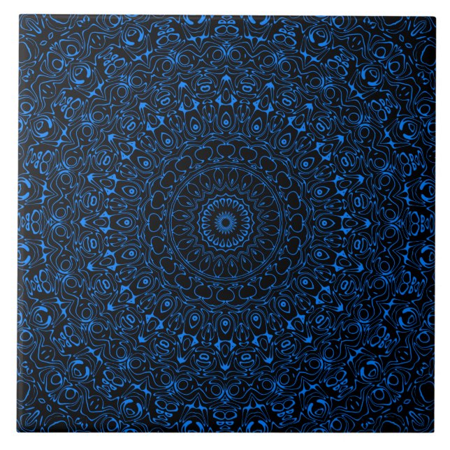 Carreau Mandala bleu azur avec symétrie hypnotique (Devant)