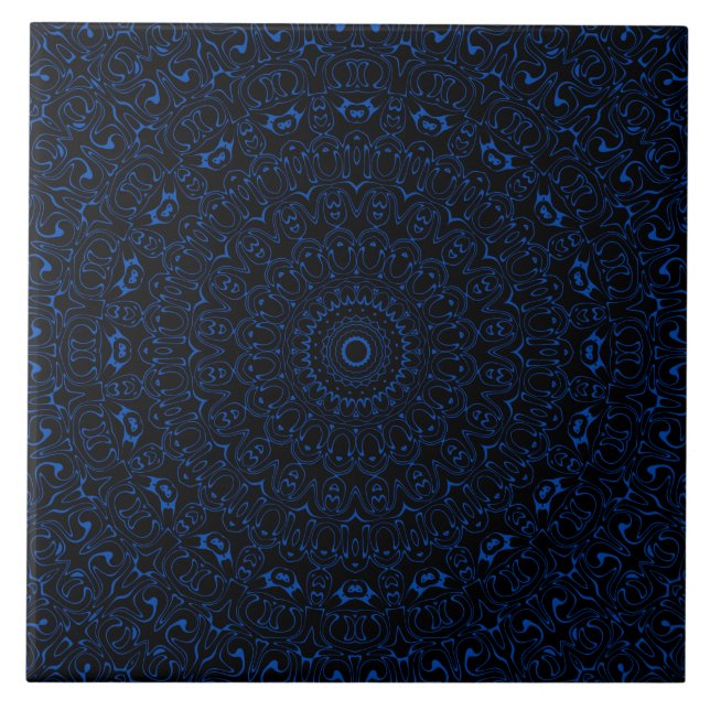 Carreau Mandala bleu Cobalt avec symétrie complexe (Devant)