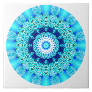 Carreau Mandala bleu de dentelle de glace, Aqua abstrait
