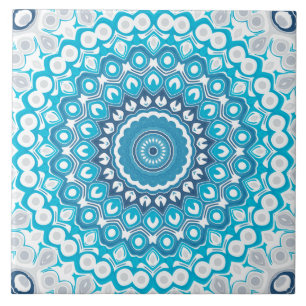 Carreau Mandala Bleu et Blanc Géométrique hivernal givré