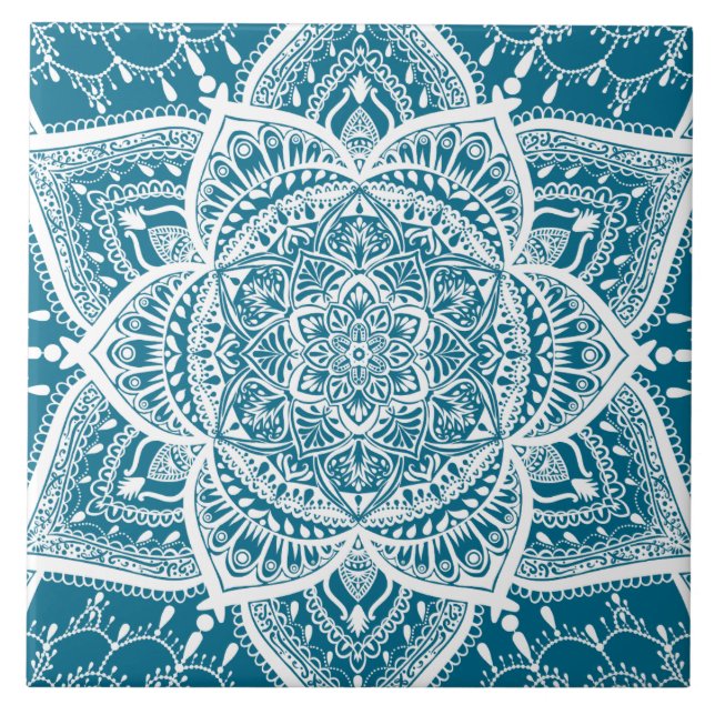 Carreau Mandala bleu et blanc - Loergann en Woad (Devant)