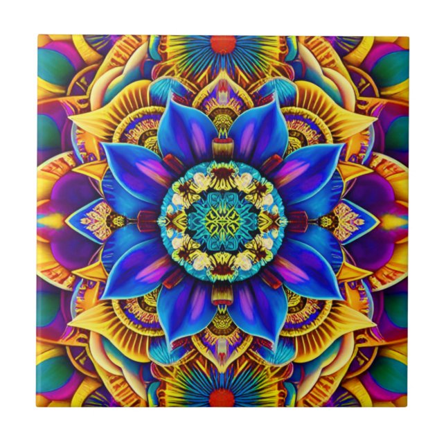 Carreau Mandala bleu soleil  (Devant)