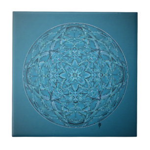 Carreau Mandala bleu tiré par la main fait sur commande