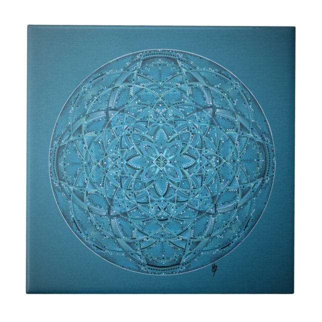 Carreau Mandala bleu tiré par la main fait sur commande (Devant)