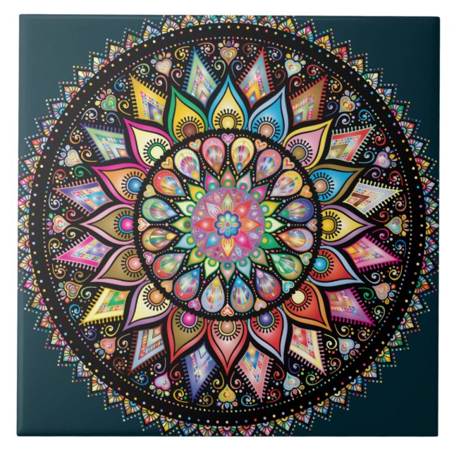Carreau Mandala Bohemian myriade de couleurs (Devant)