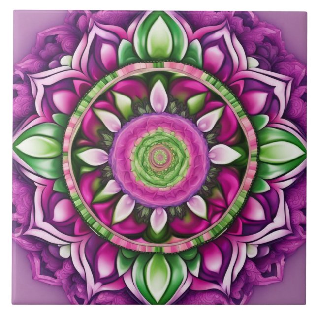 Carreau Mandala Bohemian Purple, Rose, Vert (Devant)