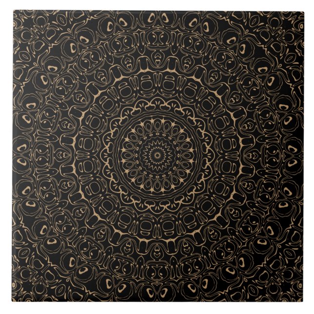 Carreau Mandala Camel Tan à l'élégante symétrie (Devant)