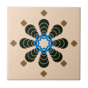 Carreau Mandala, Chocolat, Tan, Beige & Bleu en huit point