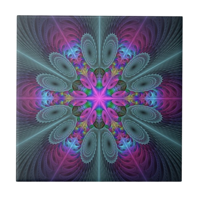 Carreau Mandala Colorful spiritual Fractal Art With Pink (Devant)