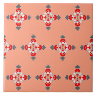 Carreau Mandala, corail, gris/gris et rouge de quatre