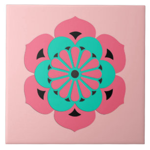 Carreau Mandala de fleur de Lotus, rose de corail et