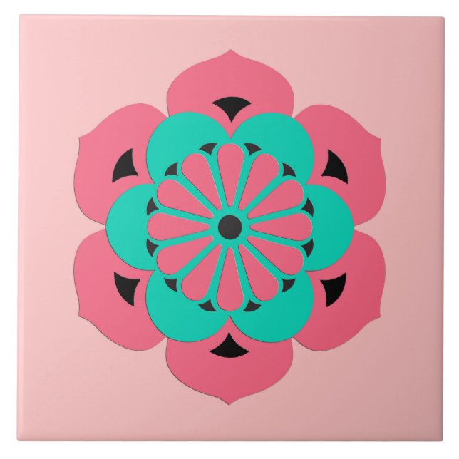 Carreau Mandala de fleur de Lotus, rose de corail et (Devant)