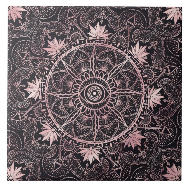 Carreau Mandala de l'oeil rose noir (Devant)